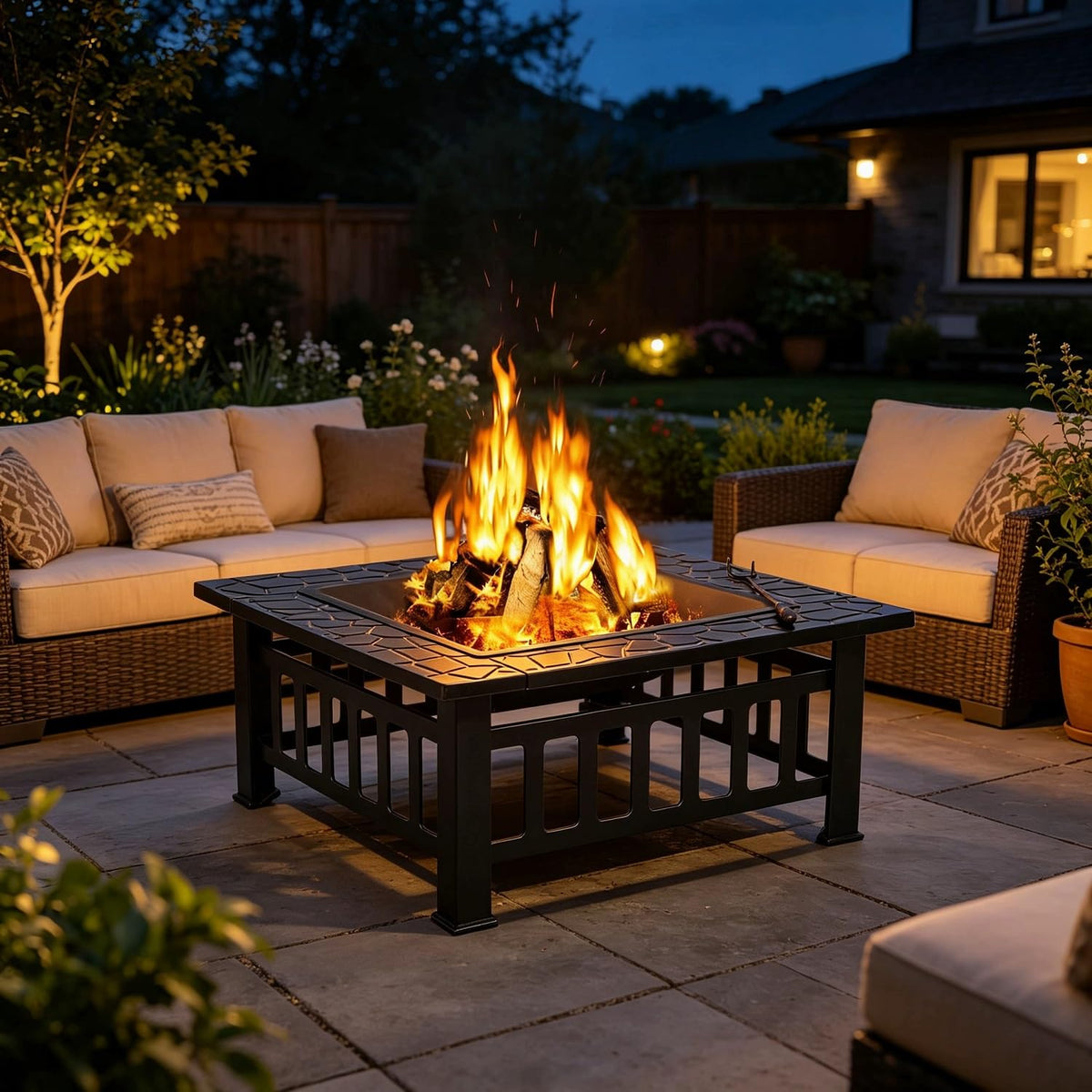 32" Square Metal Wood Burning Fire Pit Table B380404