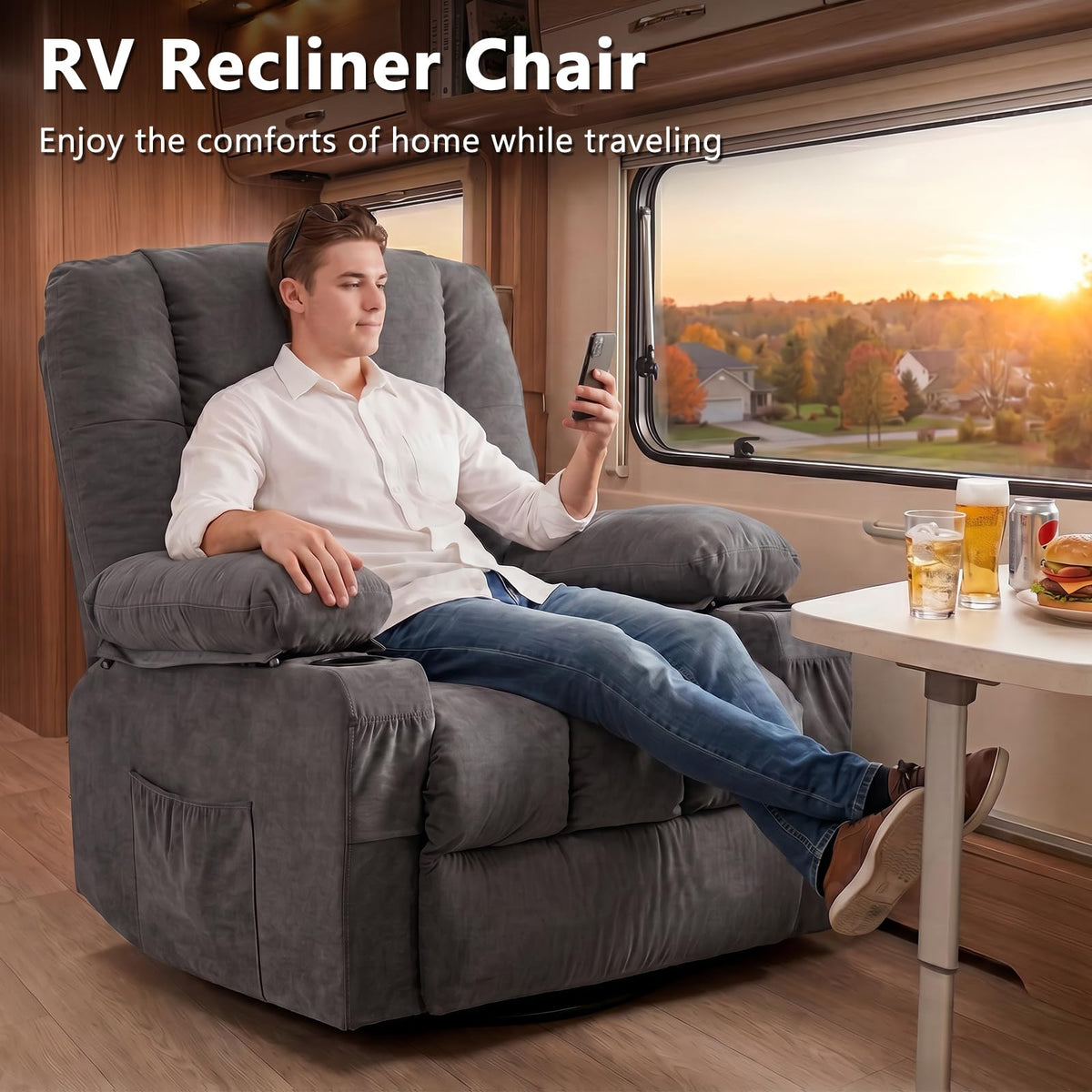 Swivel Rocker Recliner Chair with Massage and Heat J628657
