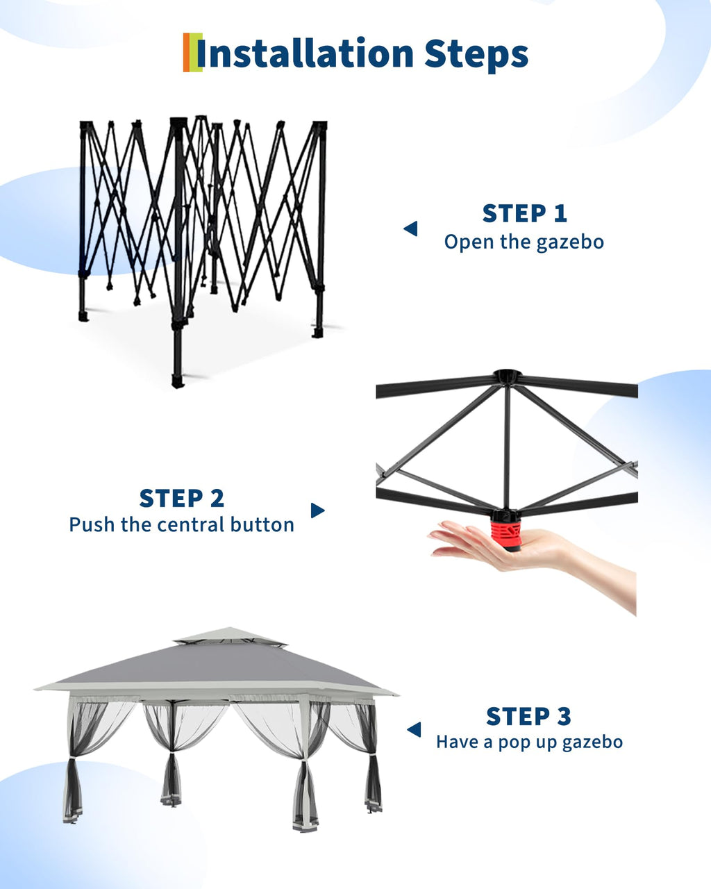 13x13FT Pop Up Gazebo with Mosquito Netting, Grey V978