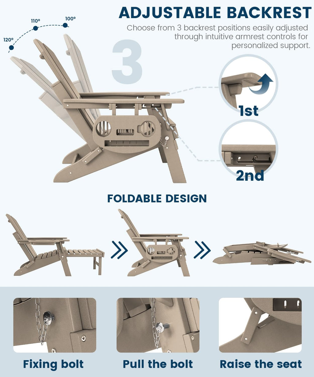 Folding Adjustable Adirondack Chair with Ottoman Set of 2 X6382