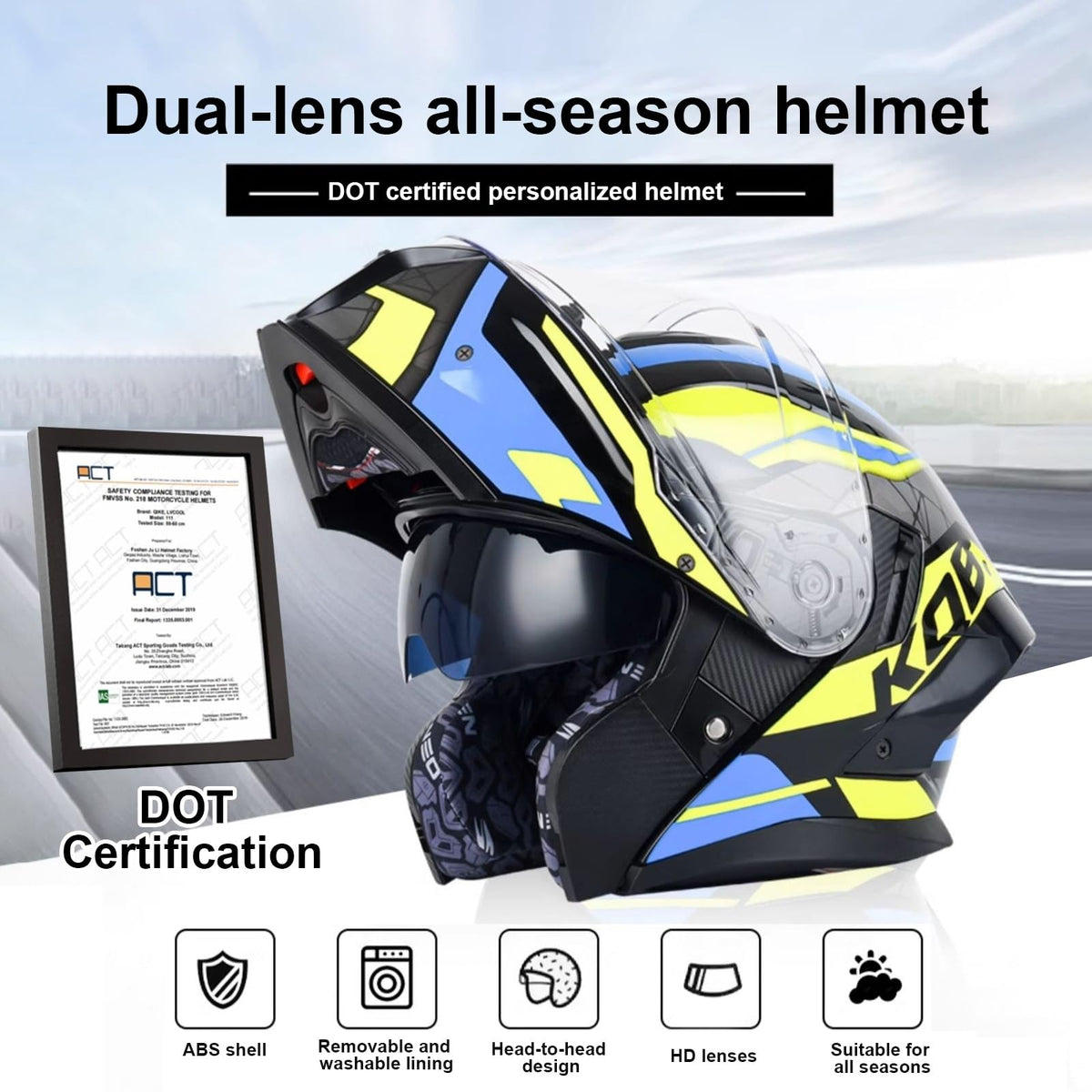 Bluetooth Modular Motorcycle Helmet with Dual Visor Full Face Flip Up DOT Approved Q38360