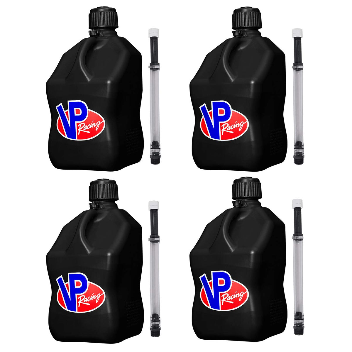 5.5 Gallon Square Motorsport Jug Black with Filler Hoses 4 Pack H915028