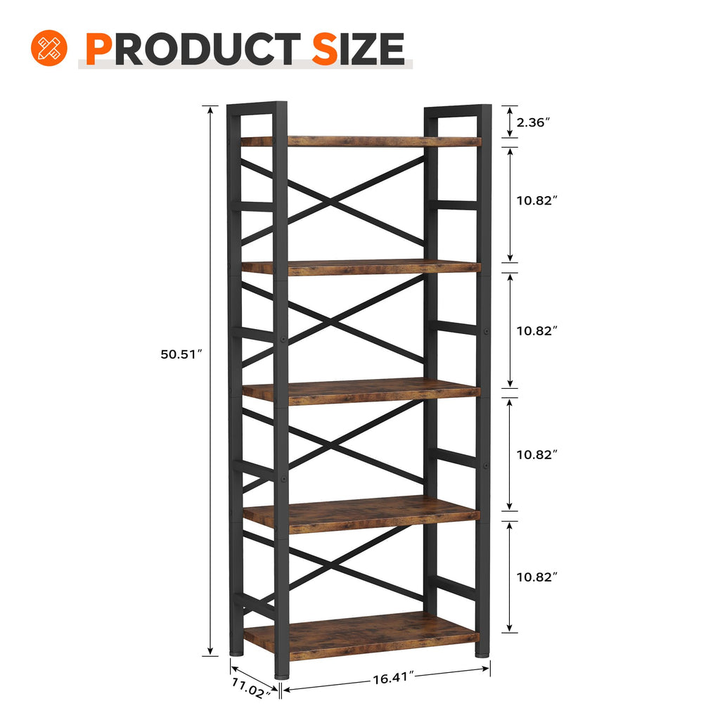 5 Tier Wood and Metal Bookshelf G5938