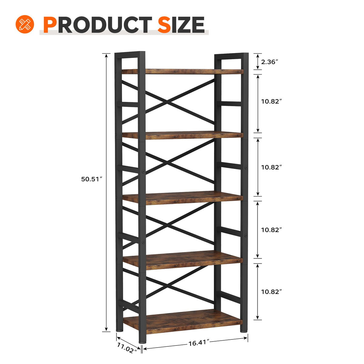 5 Tier Wood and Metal Bookshelf G5938