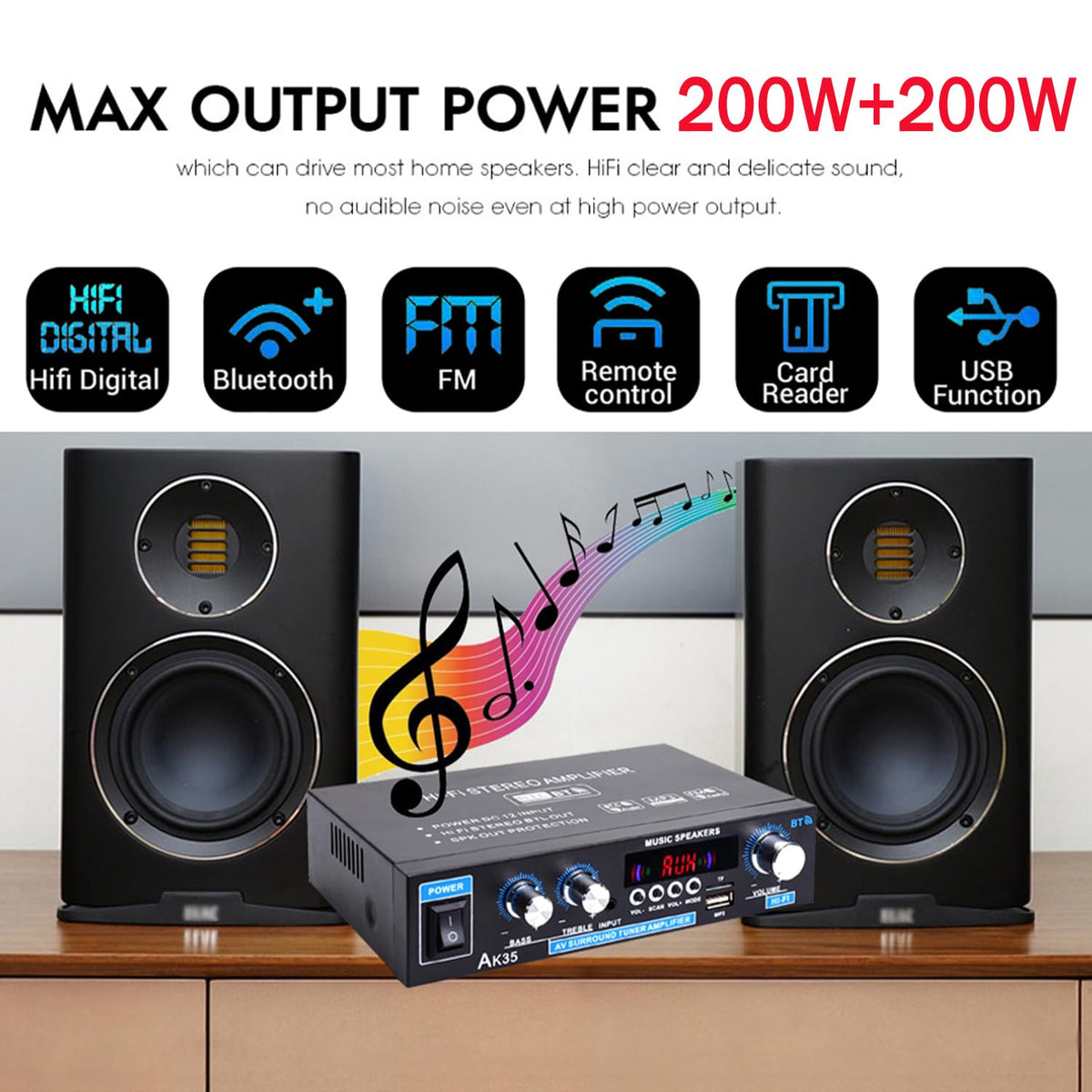 Bluetooth 5.0 200W 2.0 Channel Mini Stereo Amplifier Y64145