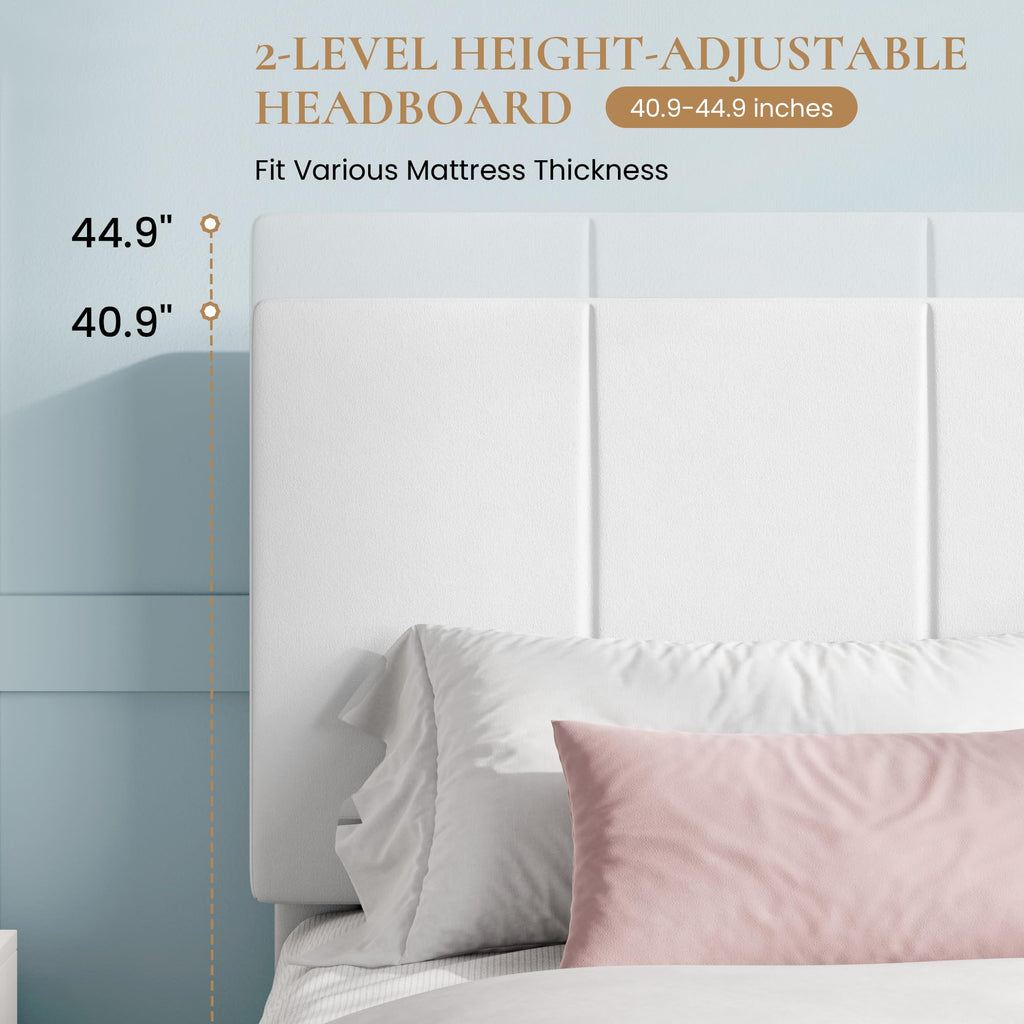Queen Size White Velvet Upholstered Platform Bed Y74636