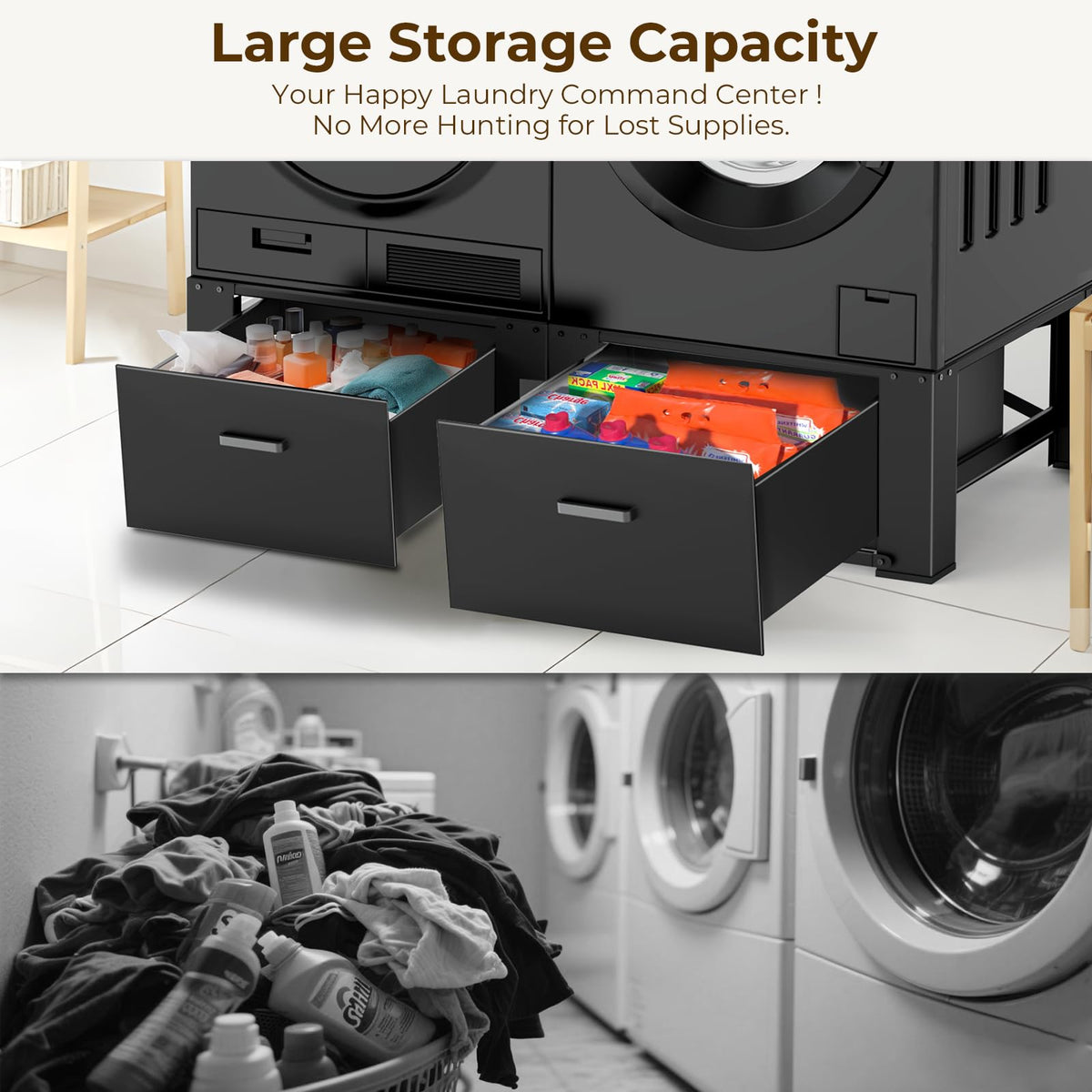 Black Washer and Dryer Pedestal with Drawer Q736111