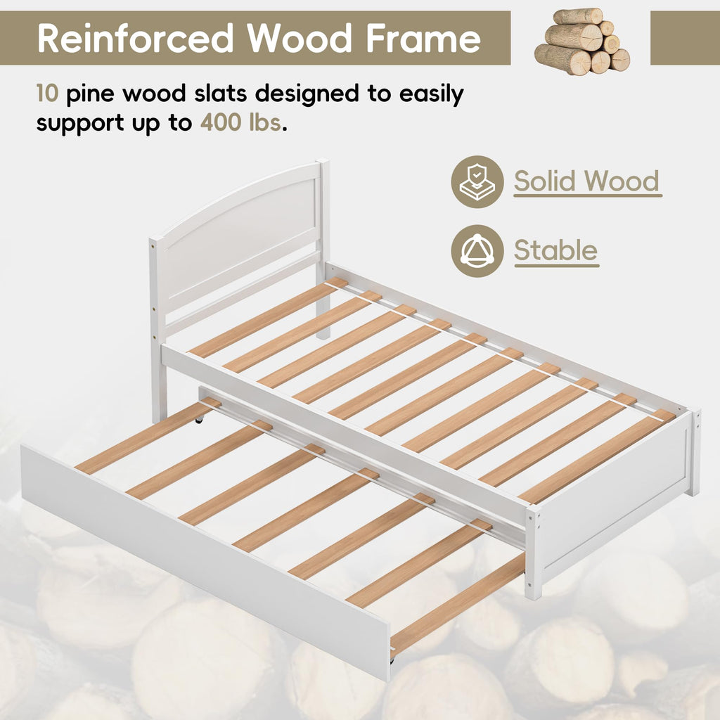 White Twin Trundle Bed with Headboard Z446