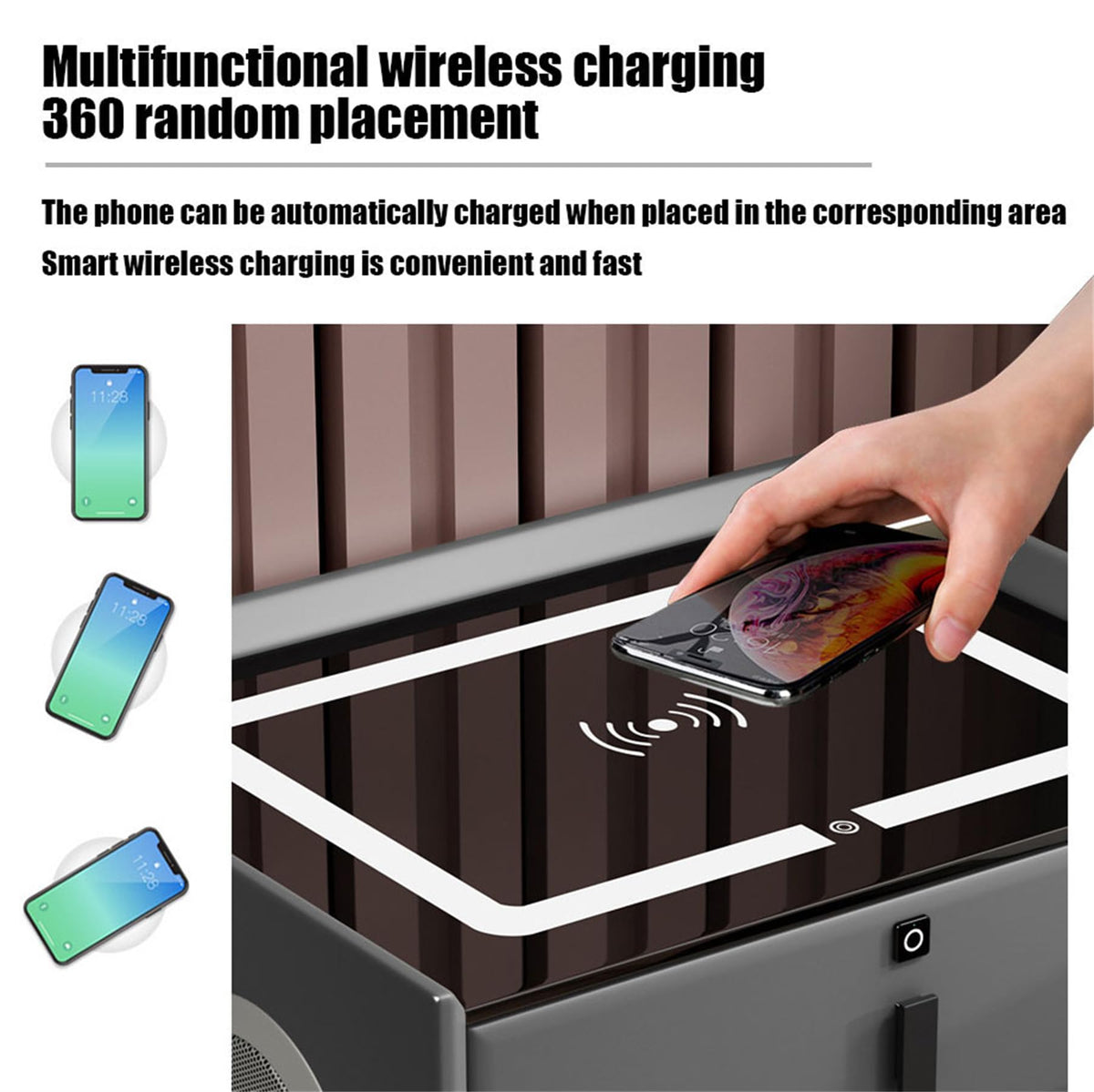Smart Bedside Table with Fingerprint Reader and Wireless Charging Station N9178
