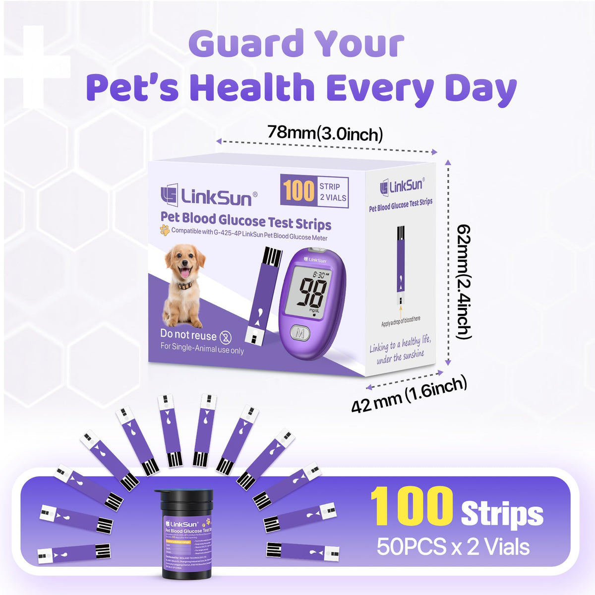 Pet Glucose Test Strip for Dogs & Cats, 100PCS V914