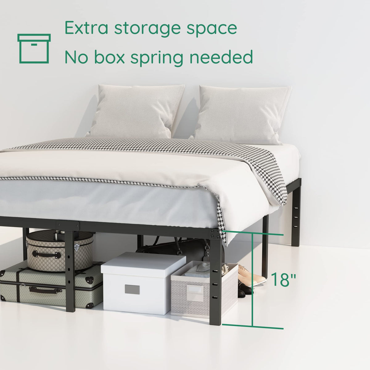 18 Inch High Queen Size Bed Frame with Storage S304771