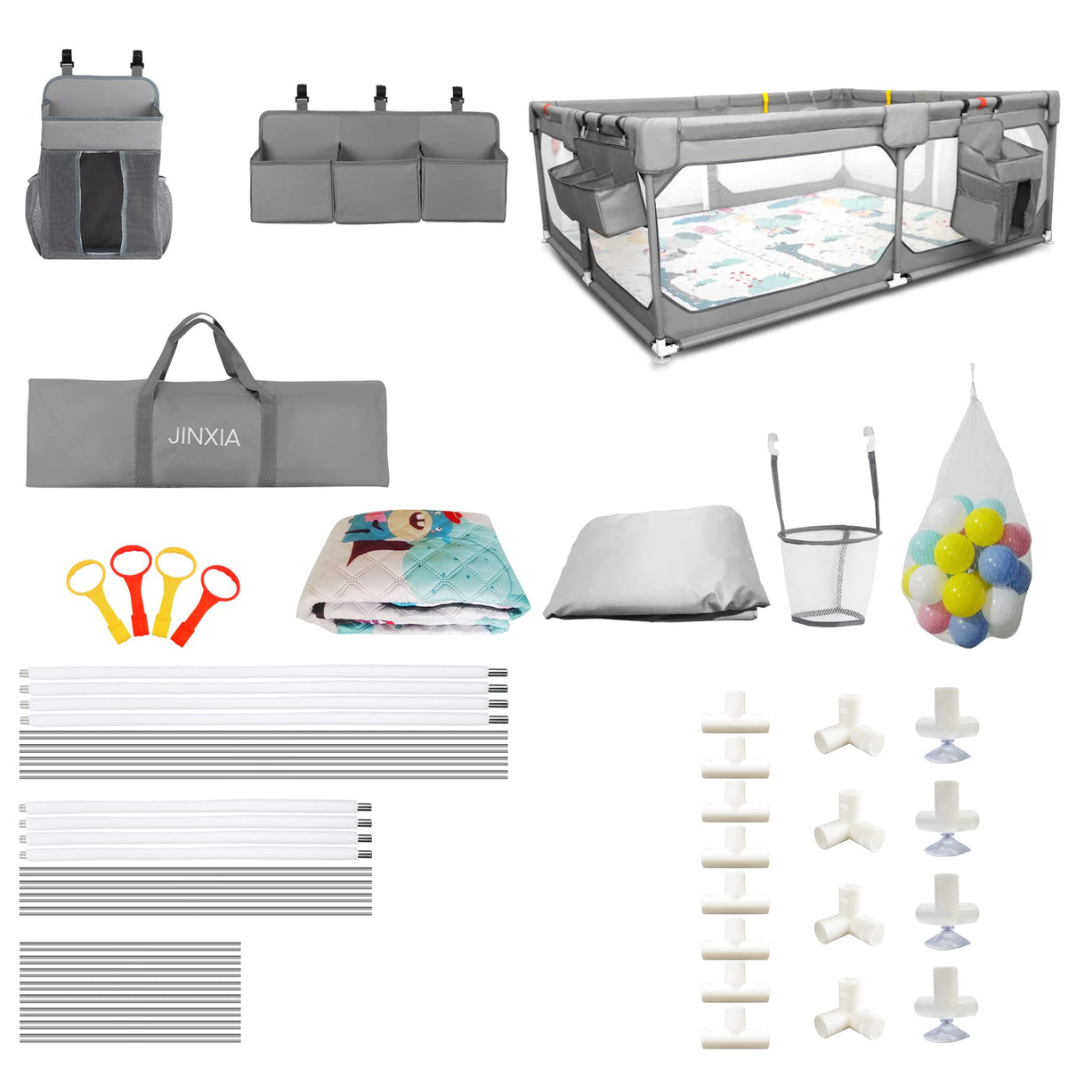 75" x 59" Grey Baby Playpen with Mat O268