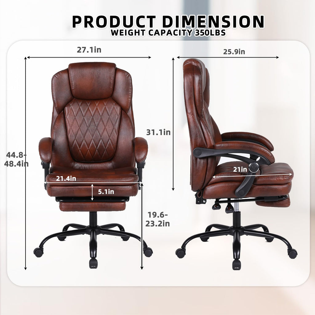 Big and Tall Ergonomic High Back PU Leather Reclining Office Chair with Footrest H5662