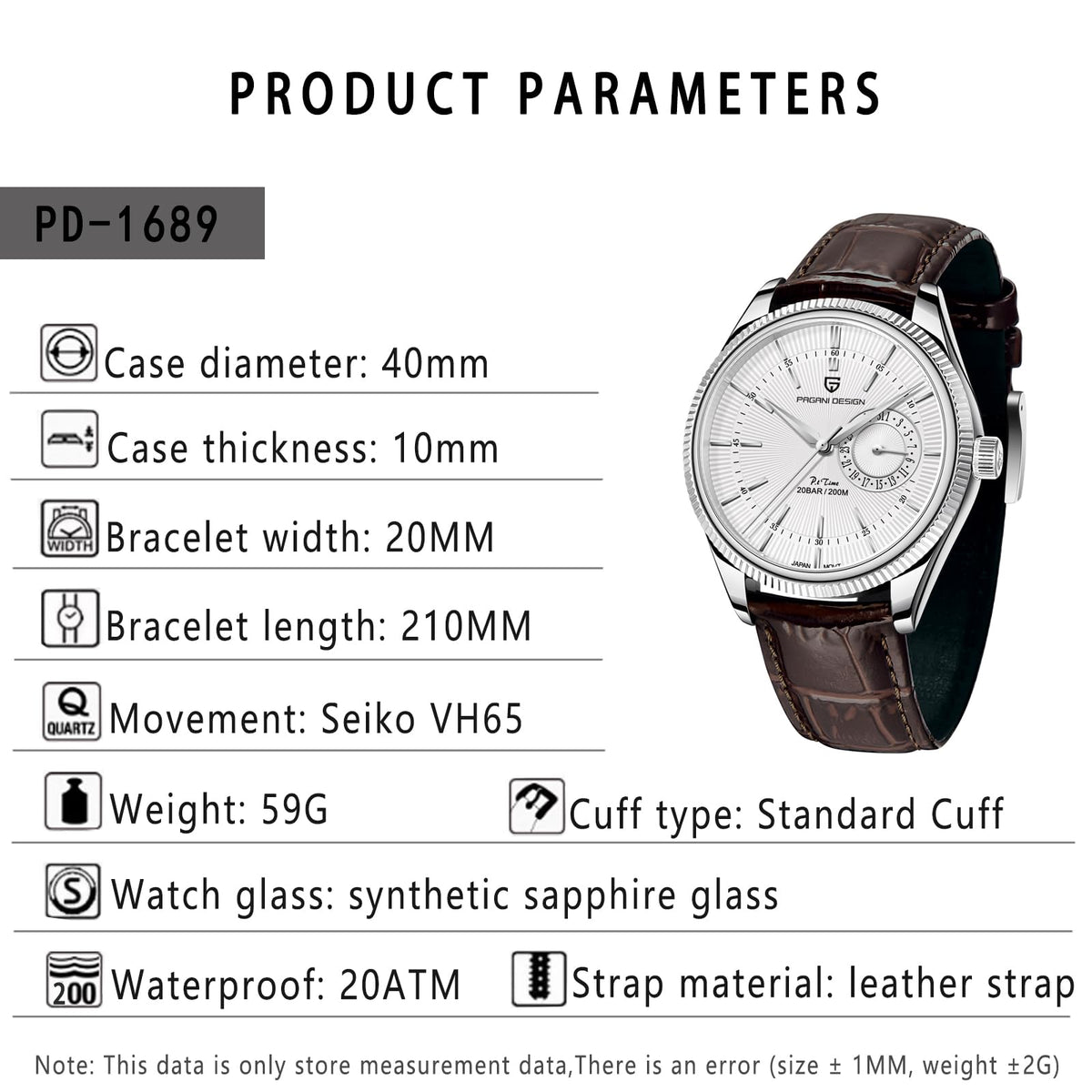 40mm Stainless Steel Quartz Wristwatch with Date Display W765