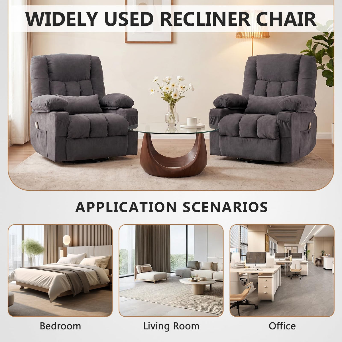 Swivel Rocker Recliner Chair with Massage and Heat J628657