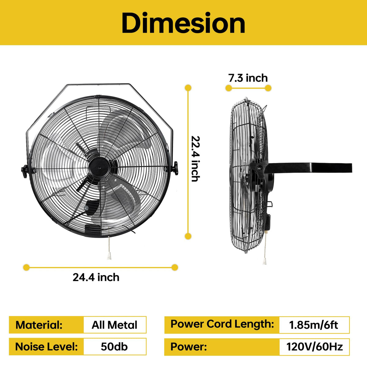 20 Inch High Velocity Metal Wall Mount Fan K430836