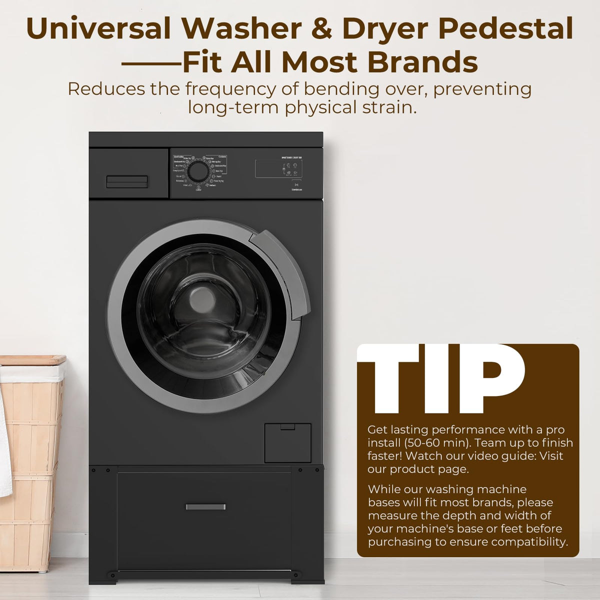 Black Washer and Dryer Pedestal with Drawer Q736111