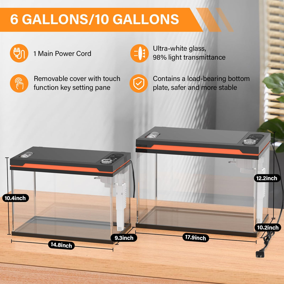 10 Gallon Glass Aquarium Starter Kit with Light Heater Pump Filter J207