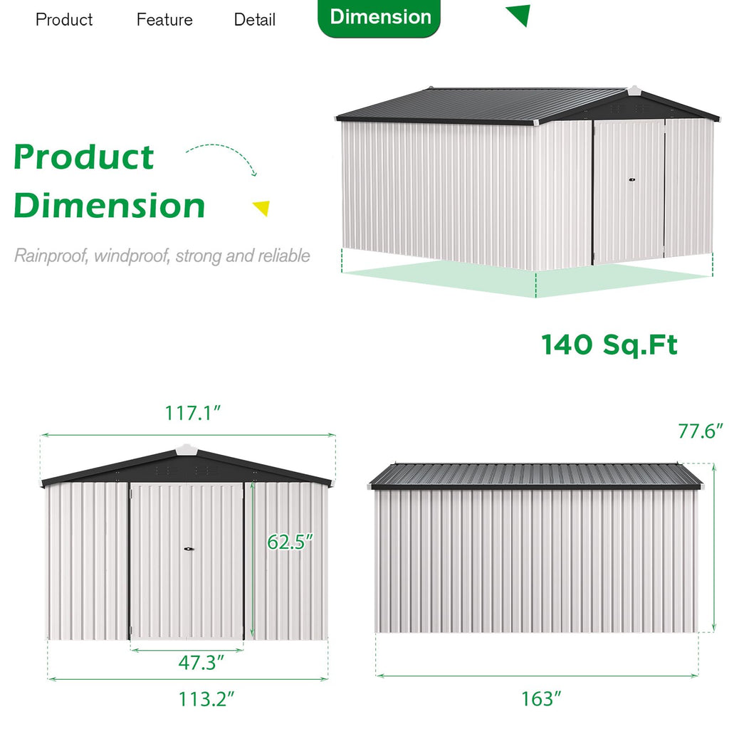 10x14 White Metal Outdoor Storage Shed Q232