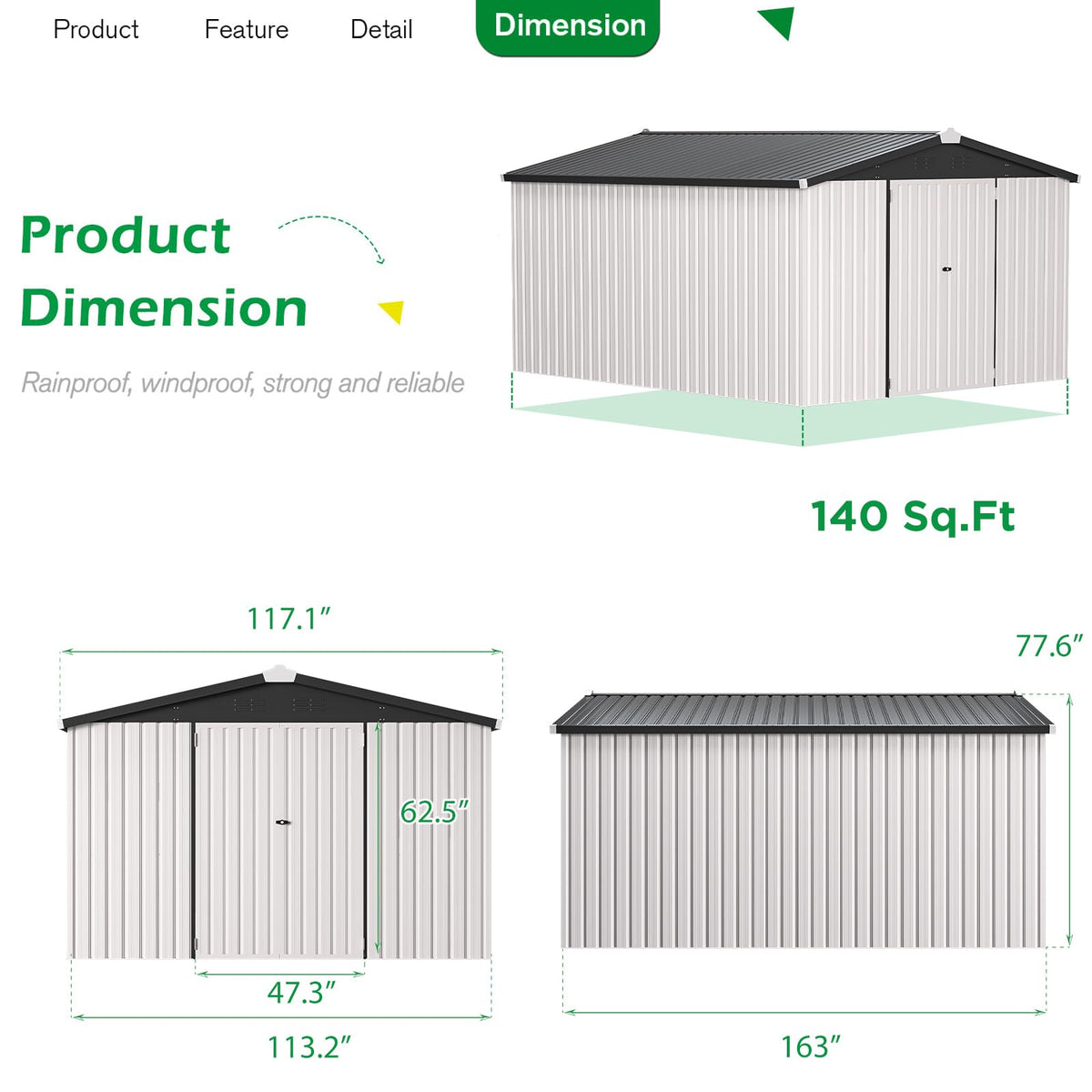10x14 White Metal Outdoor Storage Shed Q232