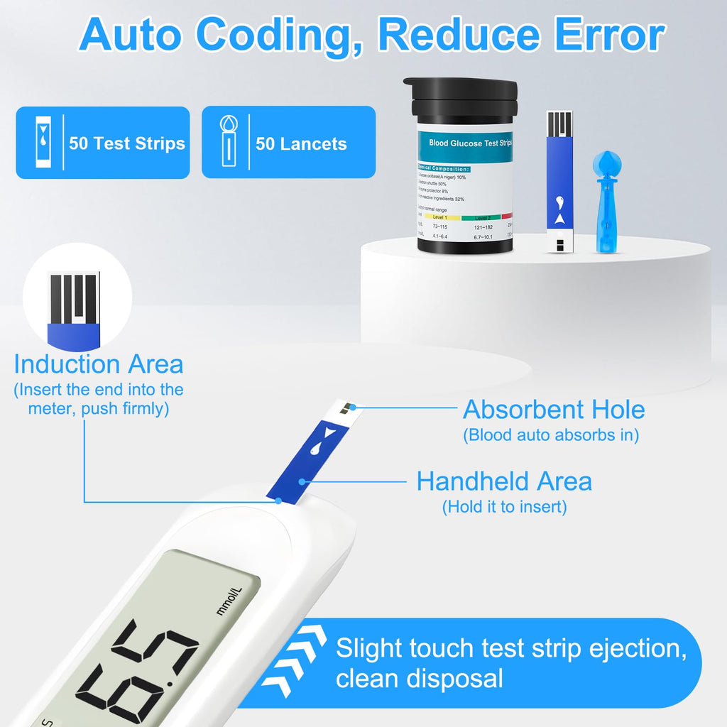 Blood Sugar Monitor Kit with 50 Test Strips & 50 Lancets Y472