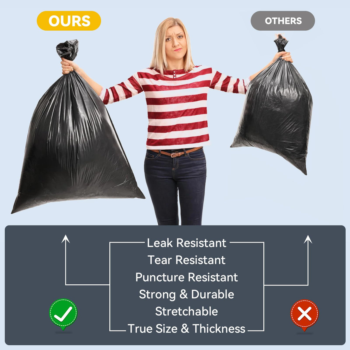 45 Gallon Heavy Duty Black Plastic Trash Bags 50 Count T699729