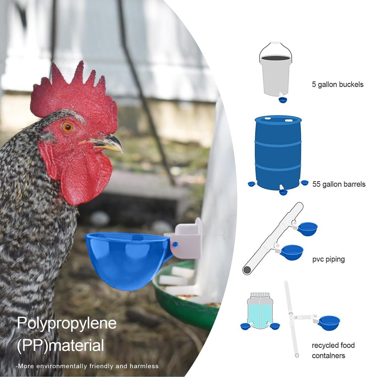 8 Packs Blue Large Chicken Waterer Cups O636