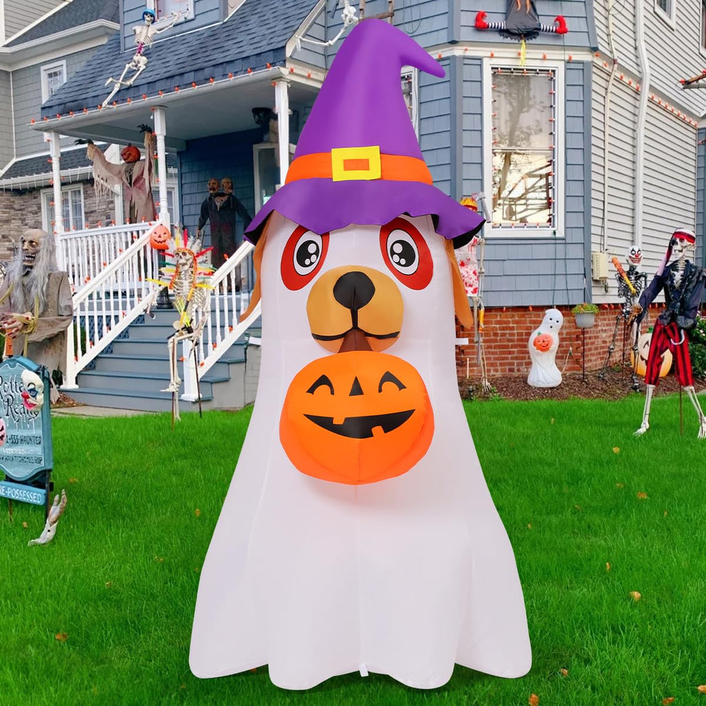 6.2 FT Halloween Inflatables Dog with Pumpkin Built-in LEDs C96368