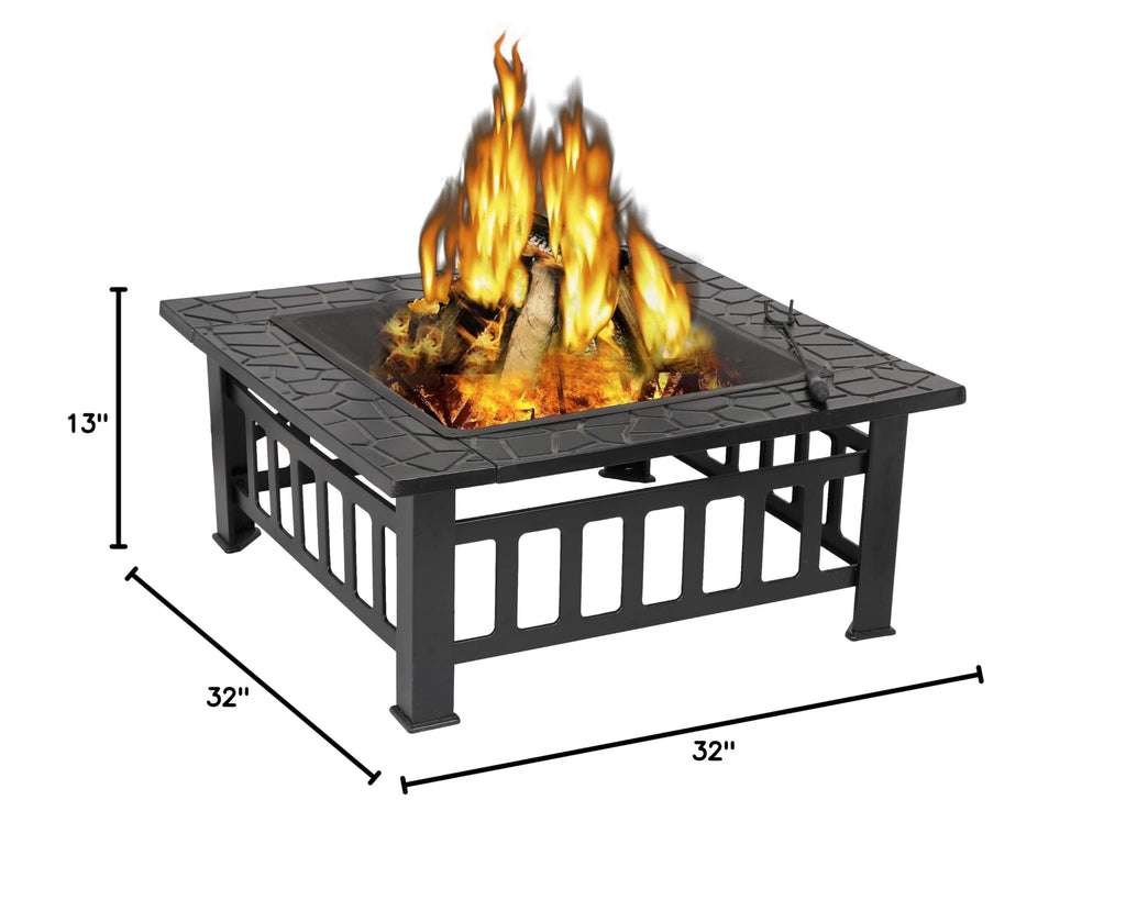 32" Square Metal Wood Burning Fire Pit Table B380404