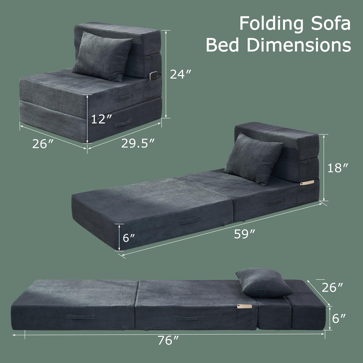 Folding Convertible Sofa Bed with Bag P8696