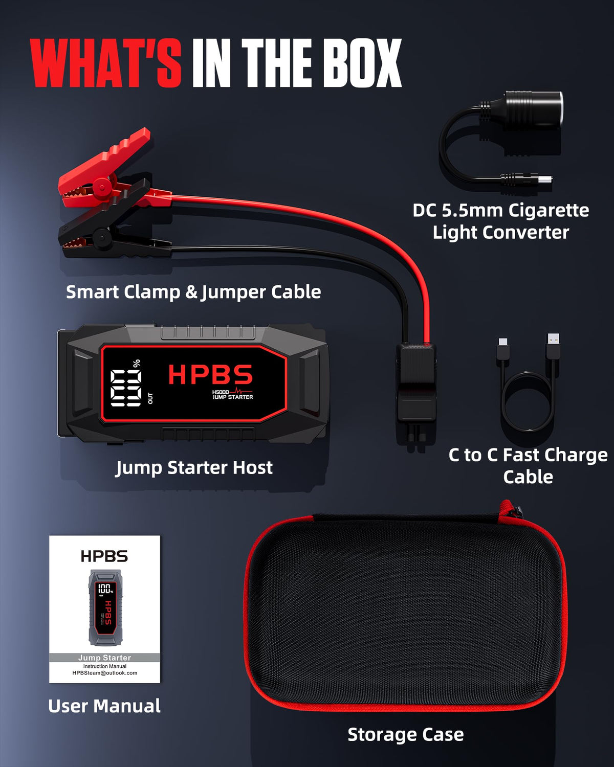 5000A Peak 12V Portable Jump Starter with 3.0" LCD Display Y504