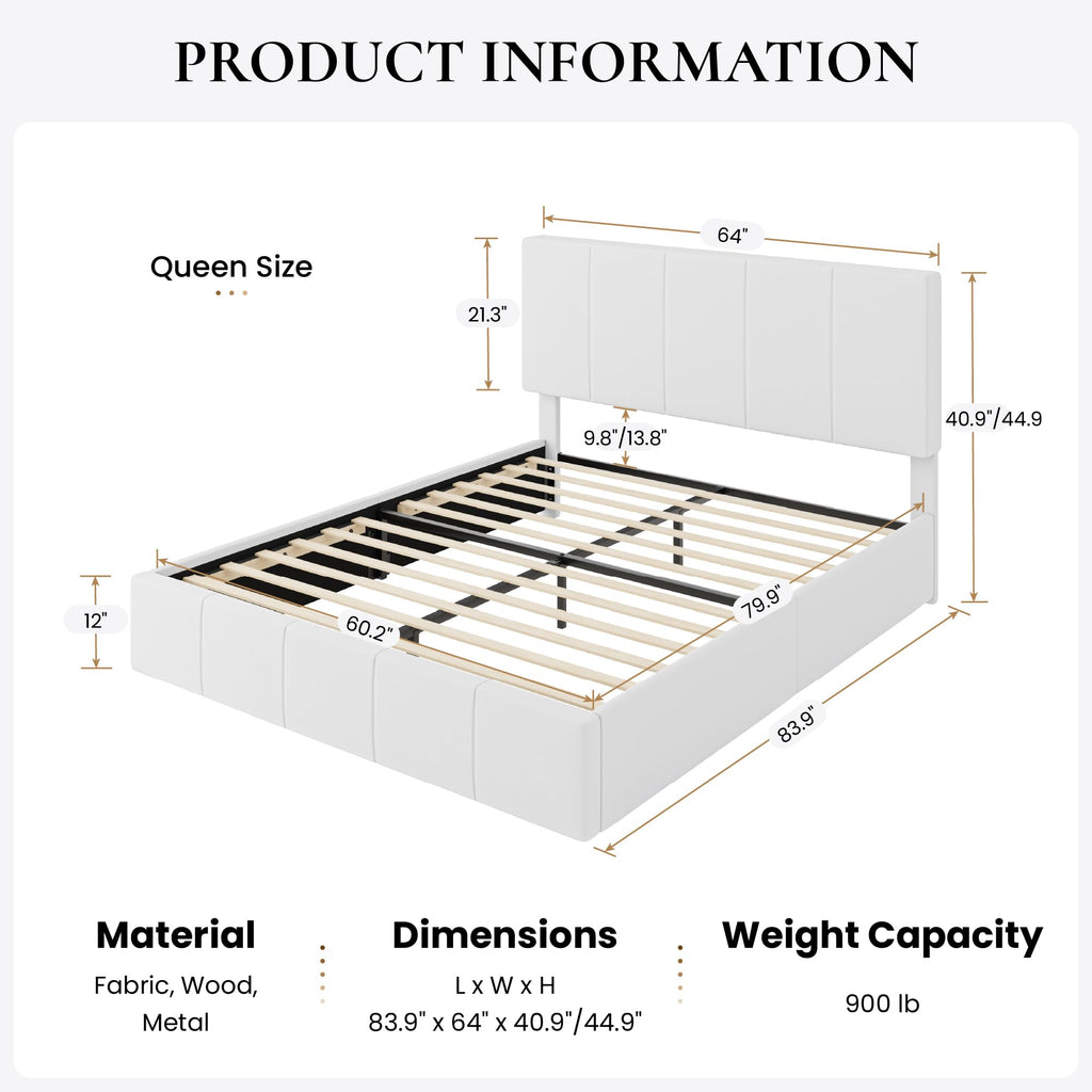 Queen Size White Velvet Upholstered Platform Bed Y74636