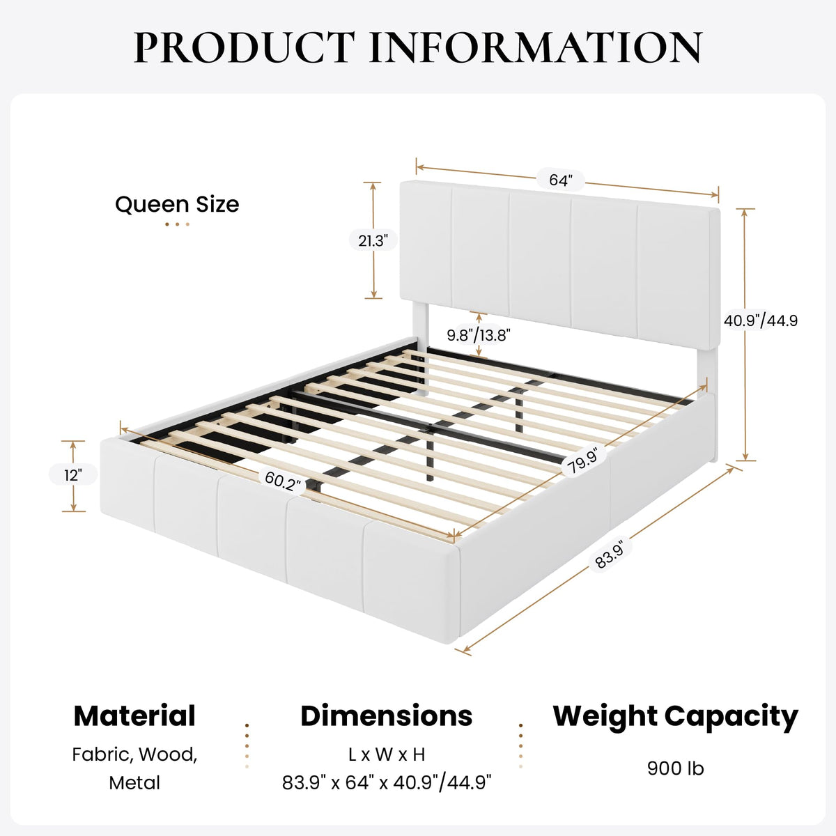 Queen Size White Velvet Upholstered Platform Bed Y74636