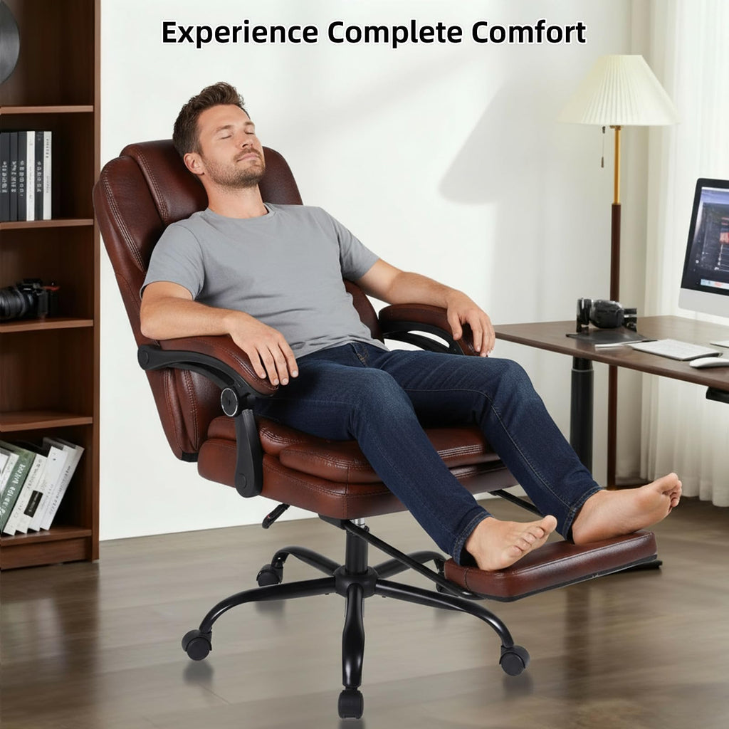 Big and Tall Ergonomic High Back PU Leather Reclining Office Chair with Footrest H5662