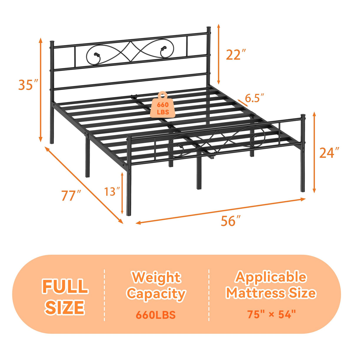 Full Size Metal Platform Bed with Under Storage P2458