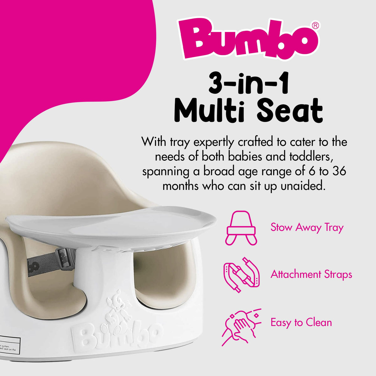 Portable Infant Multi-Seat with Tray, 6 to 36 Months, Taupe P6481