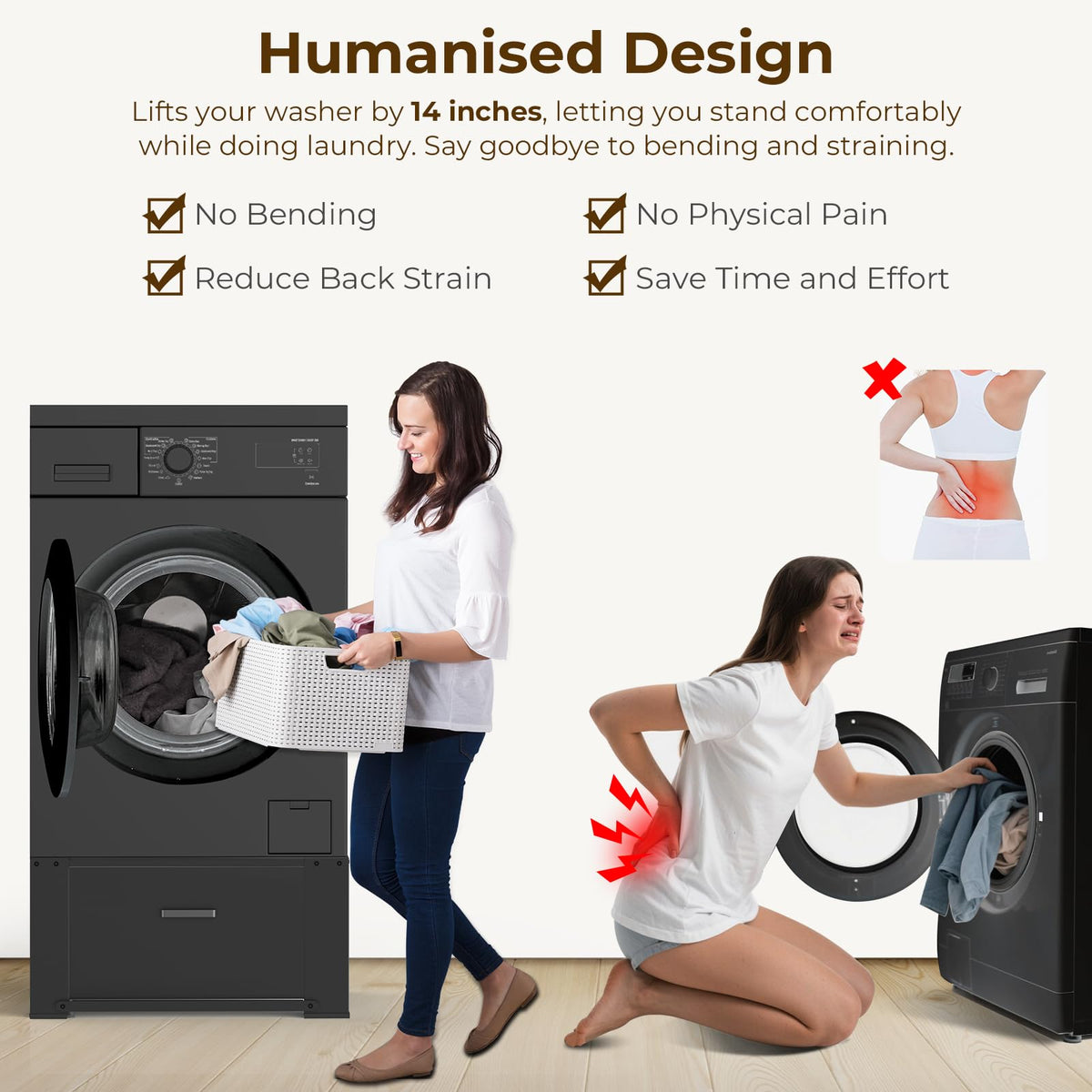Black Washer and Dryer Pedestal with Drawer Q736111