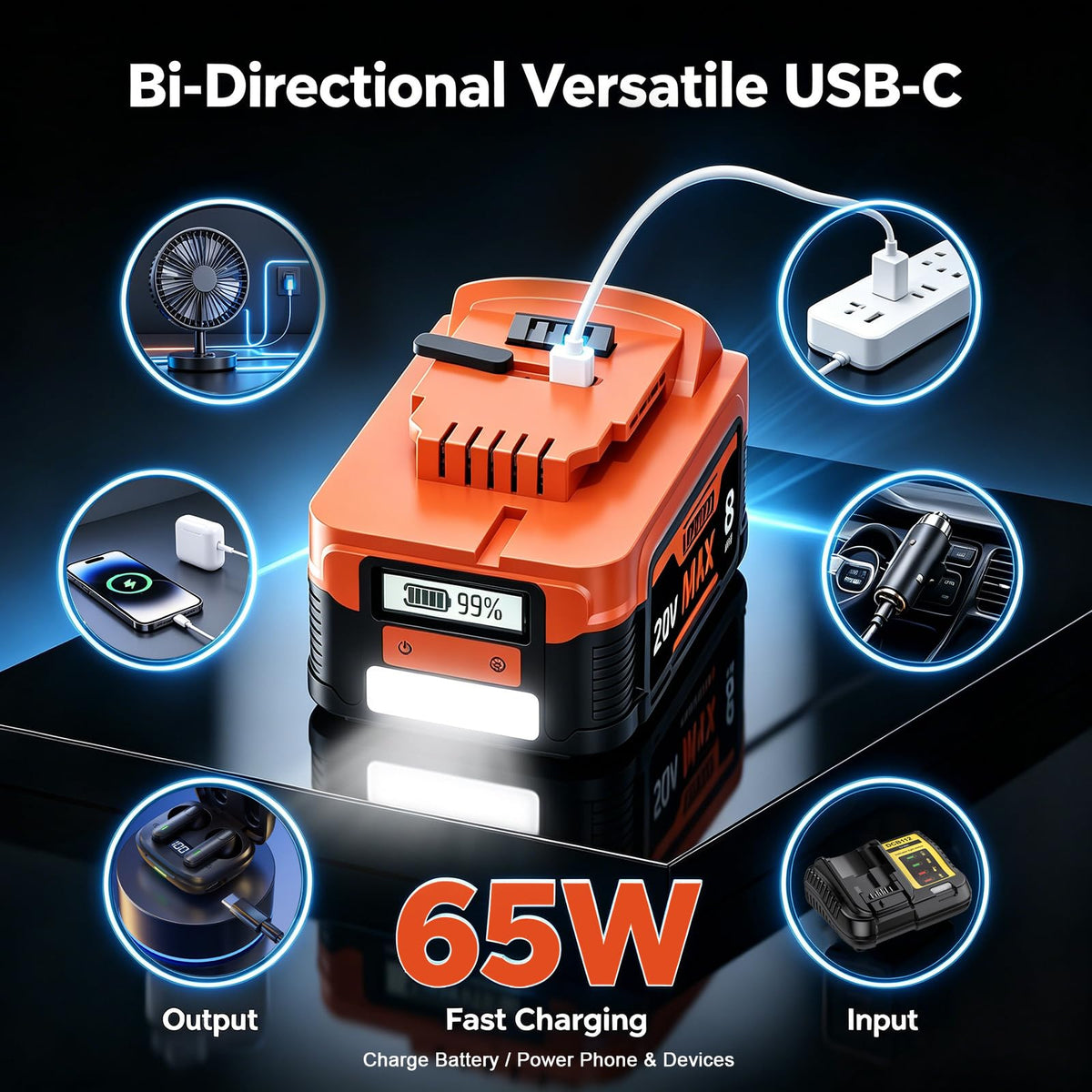 20V Lithium Battery with LCD Display T350