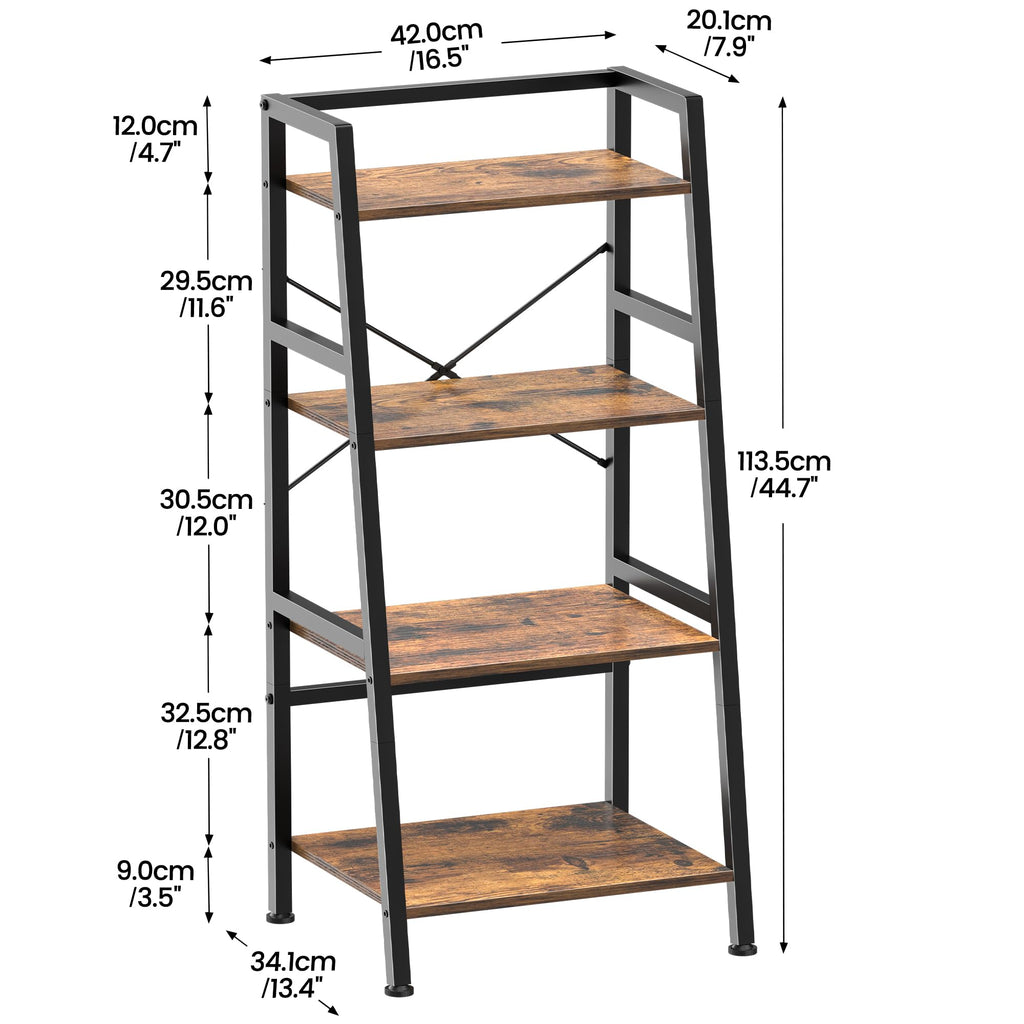 4-Tier Industrial Bookshelf with Steel Frame A7577