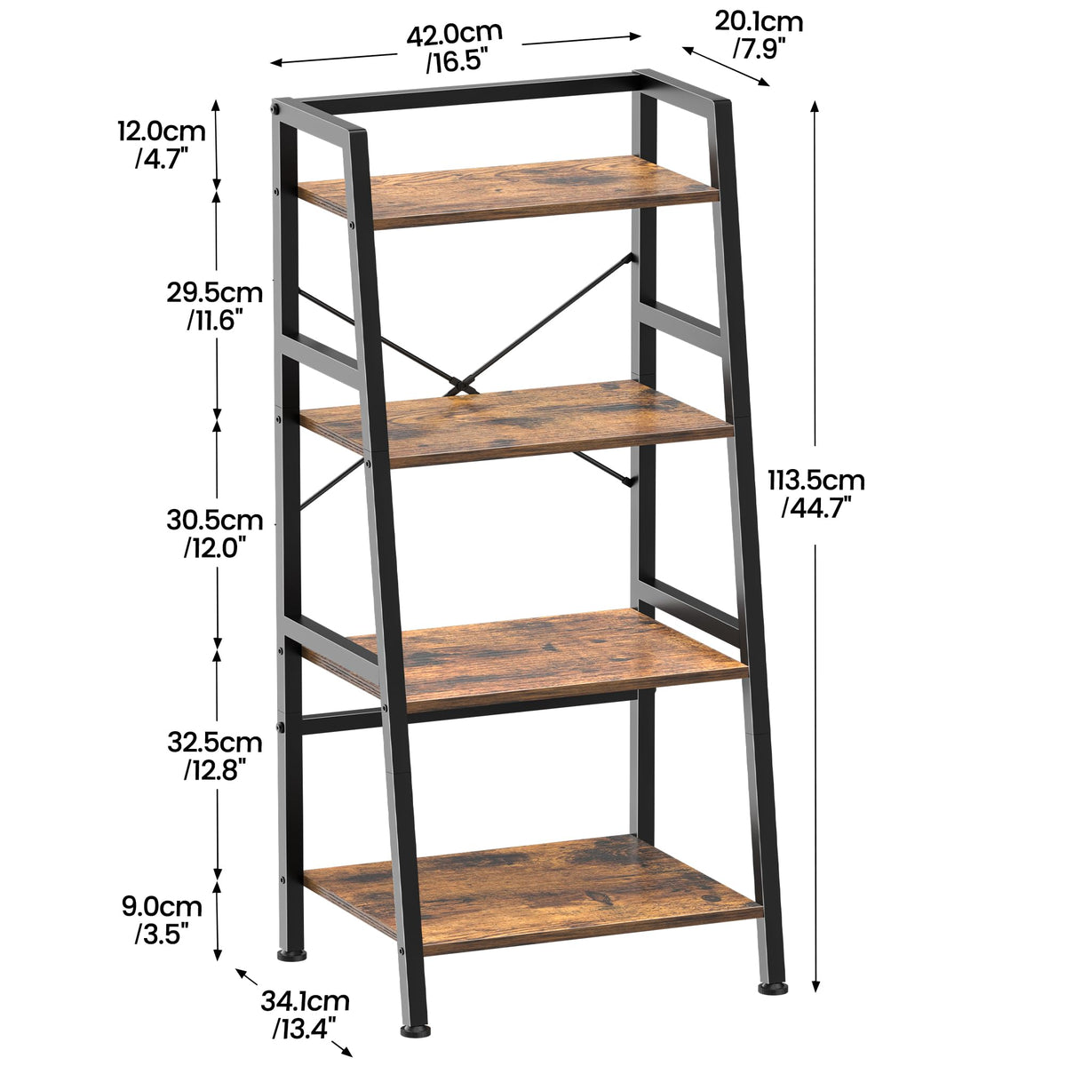 4-Tier Industrial Bookshelf with Steel Frame A7577