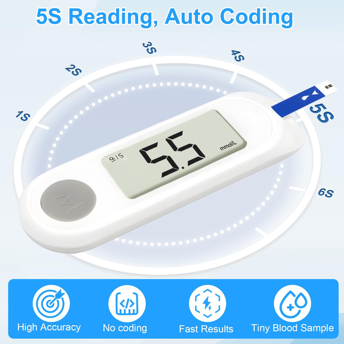 Blood Sugar Monitor Kit with 50 Test Strips & 50 Lancets Y472