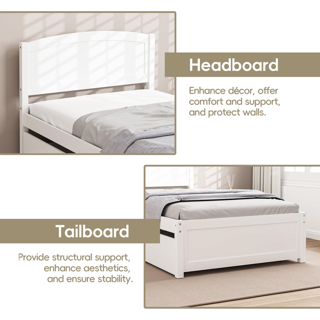 White Twin Trundle Bed with Headboard Z446