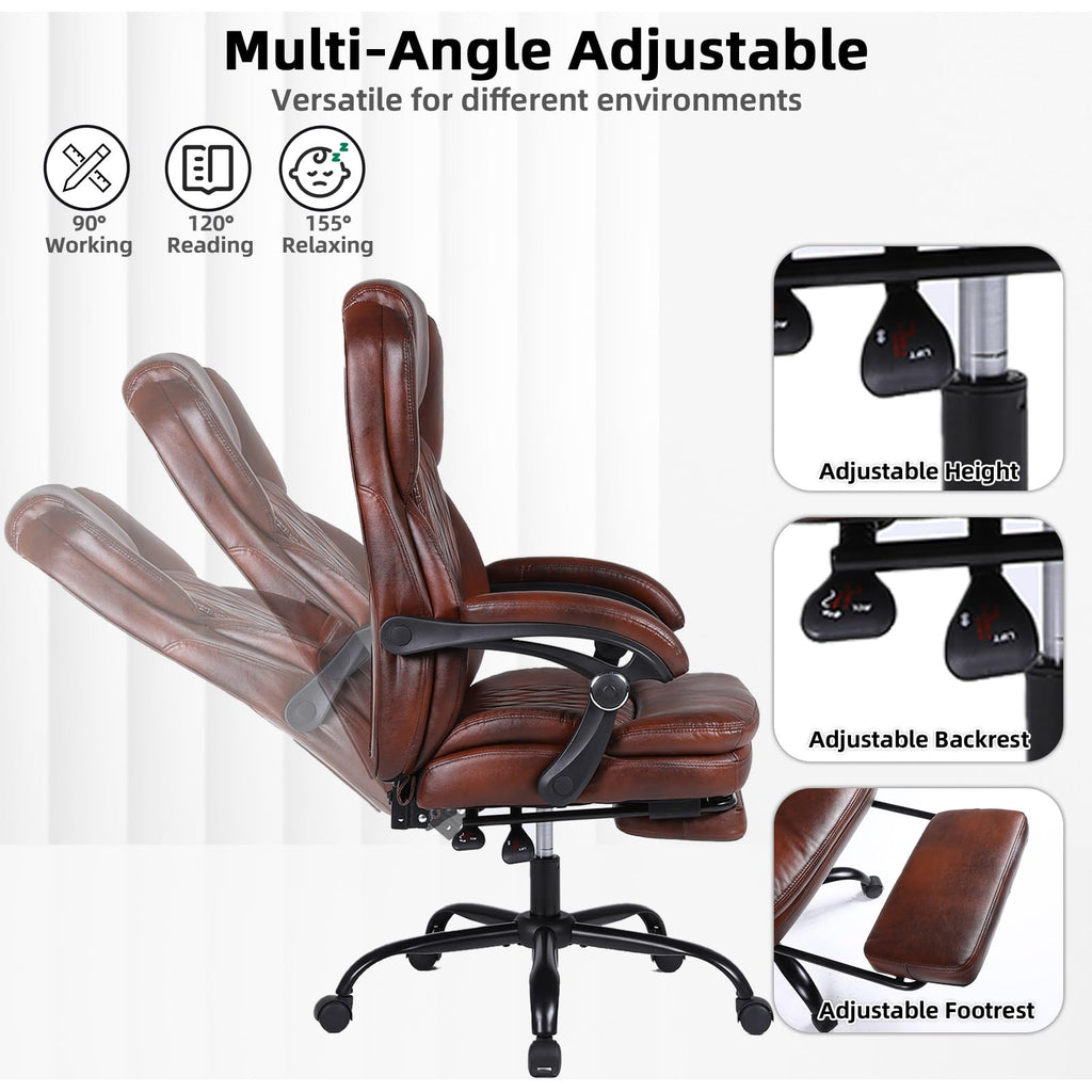 Big and Tall Ergonomic High Back PU Leather Reclining Office Chair with Footrest H5662