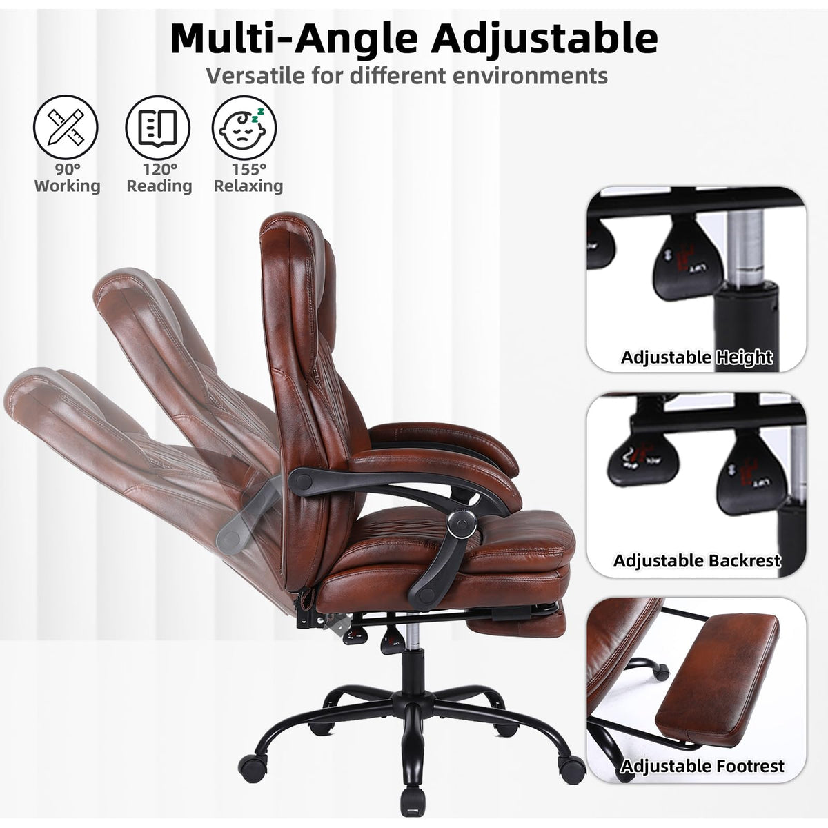 Big and Tall Ergonomic High Back PU Leather Reclining Office Chair with Footrest H5662