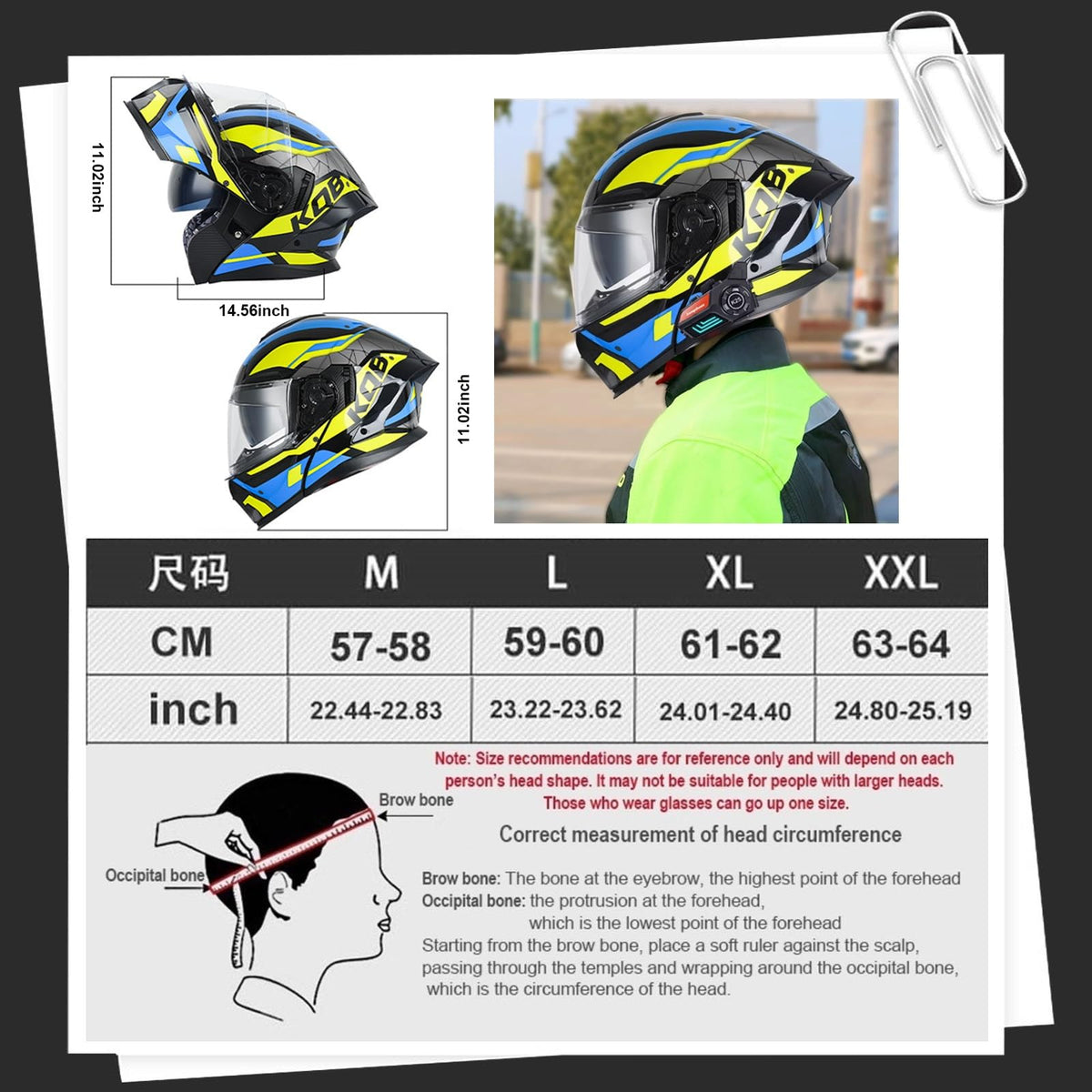 Bluetooth Modular Motorcycle Helmet with Dual Visor Full Face Flip Up DOT Approved Q38360