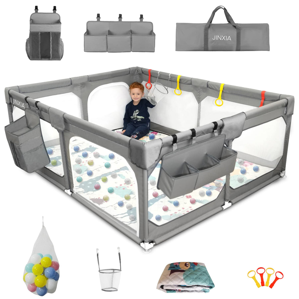 75" x 59" Grey Baby Playpen with Mat O268