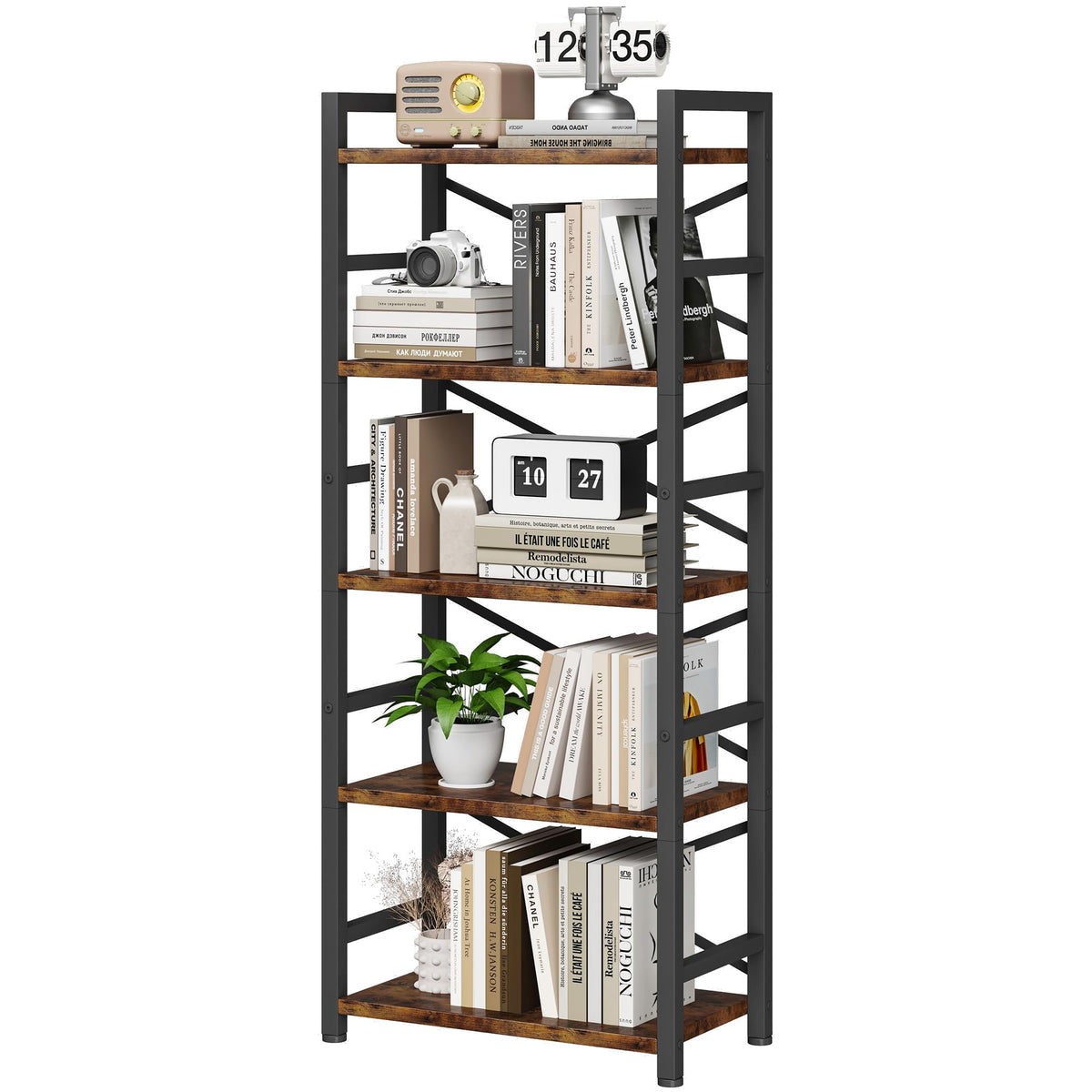 5 Tier Wood and Metal Bookshelf G5938