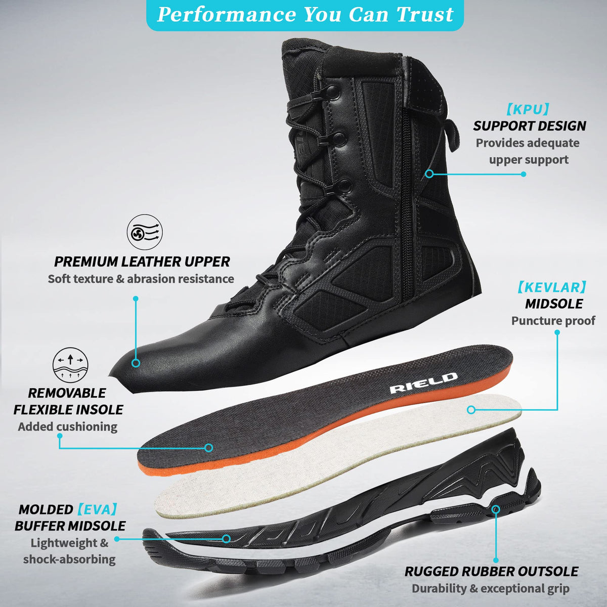 Lightweight Side Zipper Tactical Work Boots V405