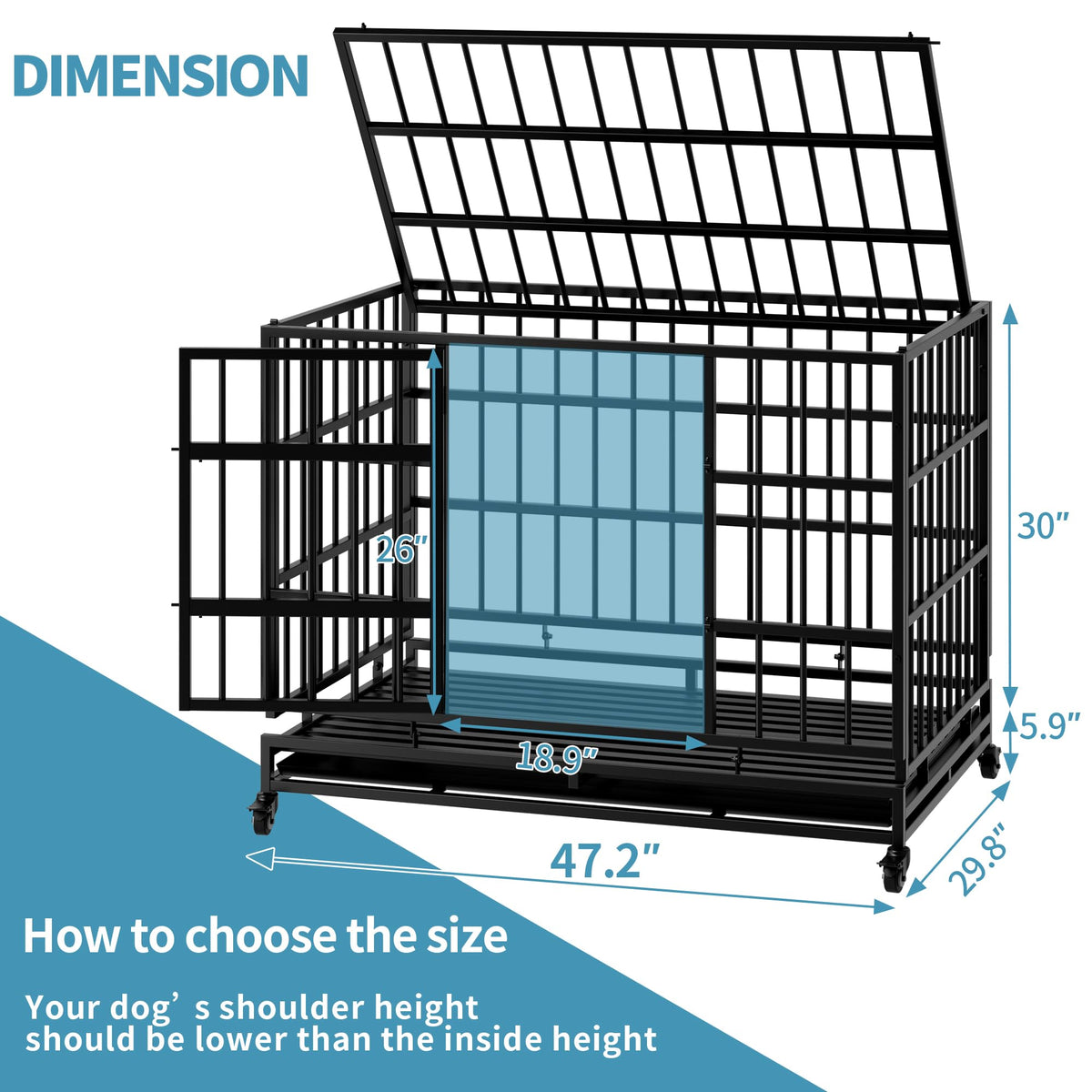 48 Inch Heavy Duty Collapsible Metal Dog Crate with Wheels G9999