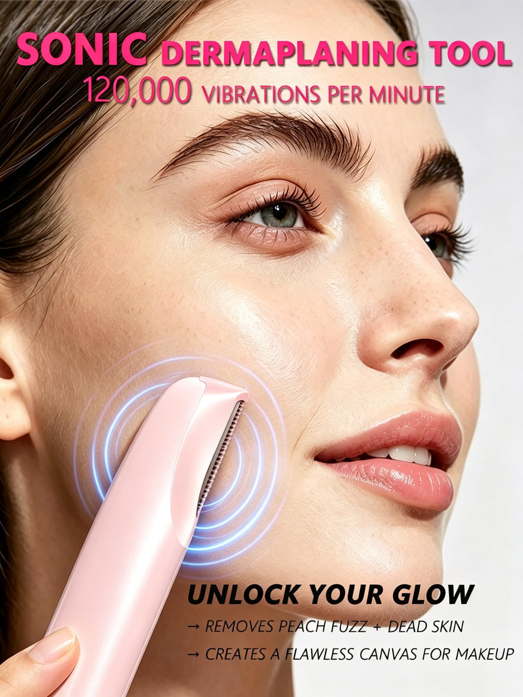 Pink Dermaplane Razor with LED Light and 4 Replacement Blades Q376676